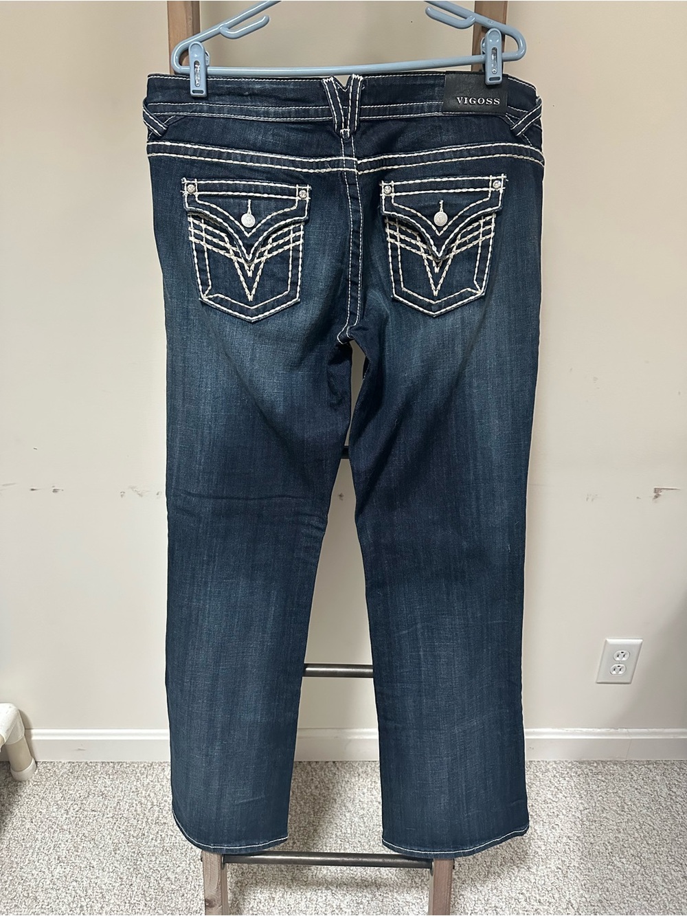 Vigoss Women's Dark Indigo Boot Cut Jeans with Contrast White Stitching